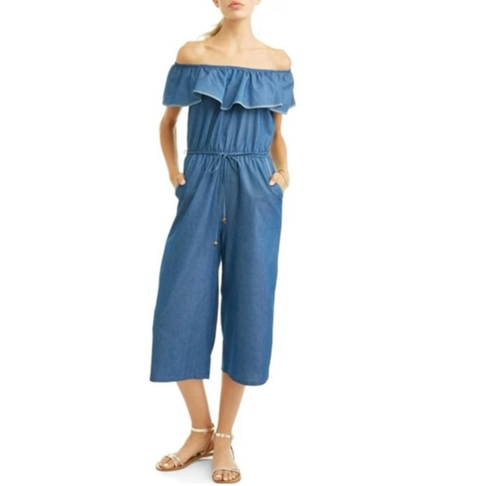Magnolia Skye Ruffled Off-Shoulder Jumpsuit Size S 100% Tensel.